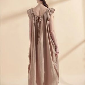 Amente Linen Ruffle short sleeve back tie midi dress